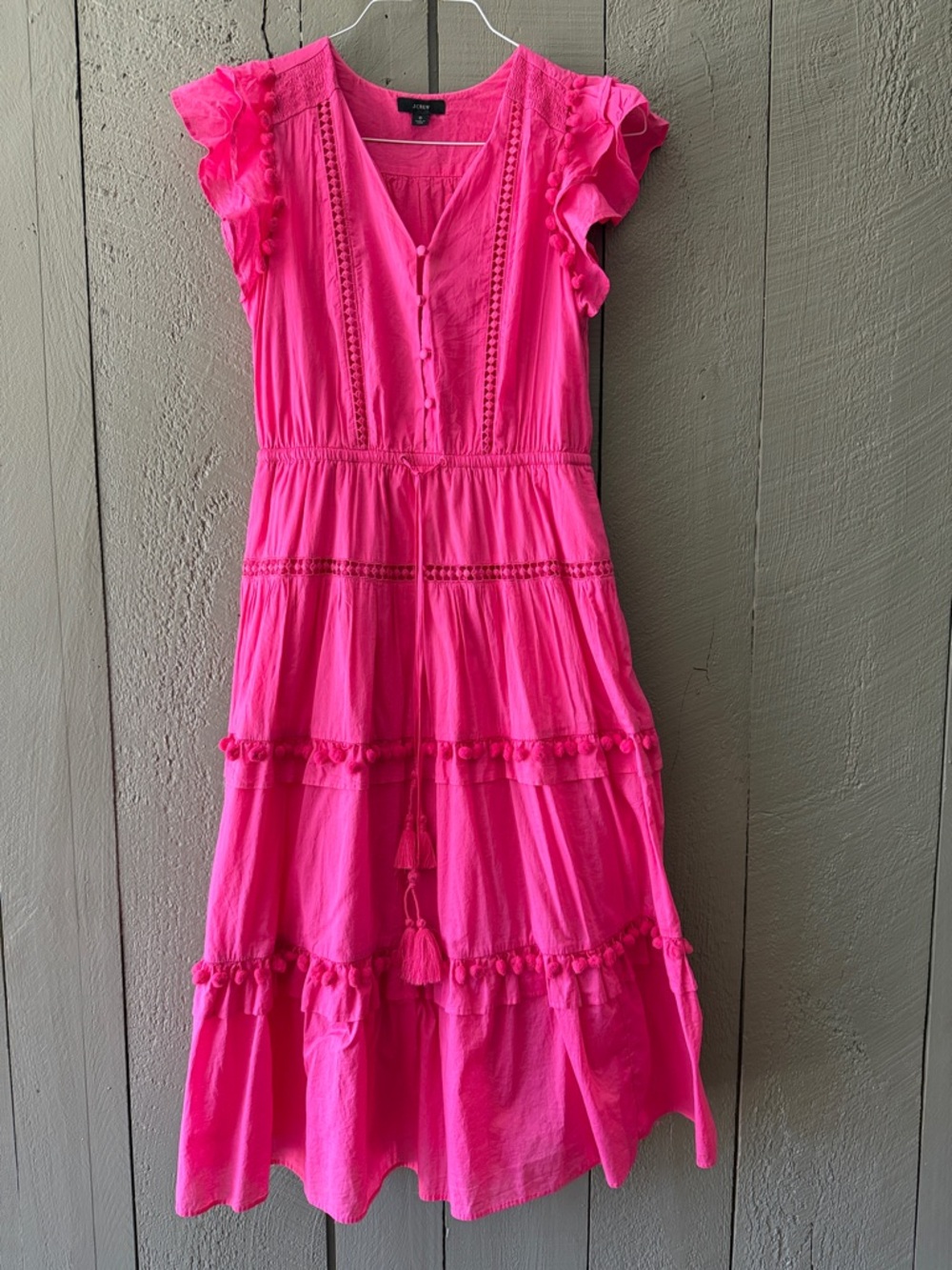 J. Crew Hot Pink Tiered Midi Dress